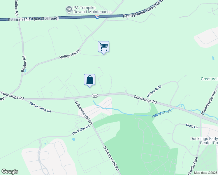 map of restaurants, bars, coffee shops, grocery stores, and more near 8 Willing Way in Malvern
