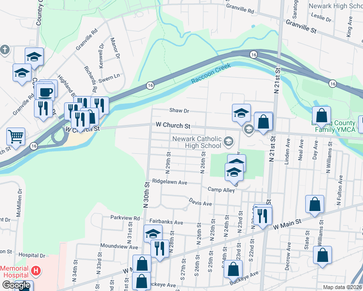 map of restaurants, bars, coffee shops, grocery stores, and more near 990 Lawnview Avenue in Newark
