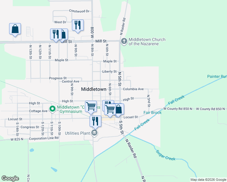 map of restaurants, bars, coffee shops, grocery stores, and more near 530 Columbia Avenue in Middletown
