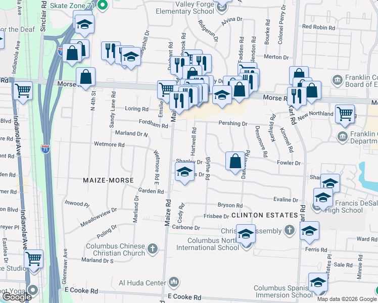 map of restaurants, bars, coffee shops, grocery stores, and more near 4475 Hartwell Road in Columbus