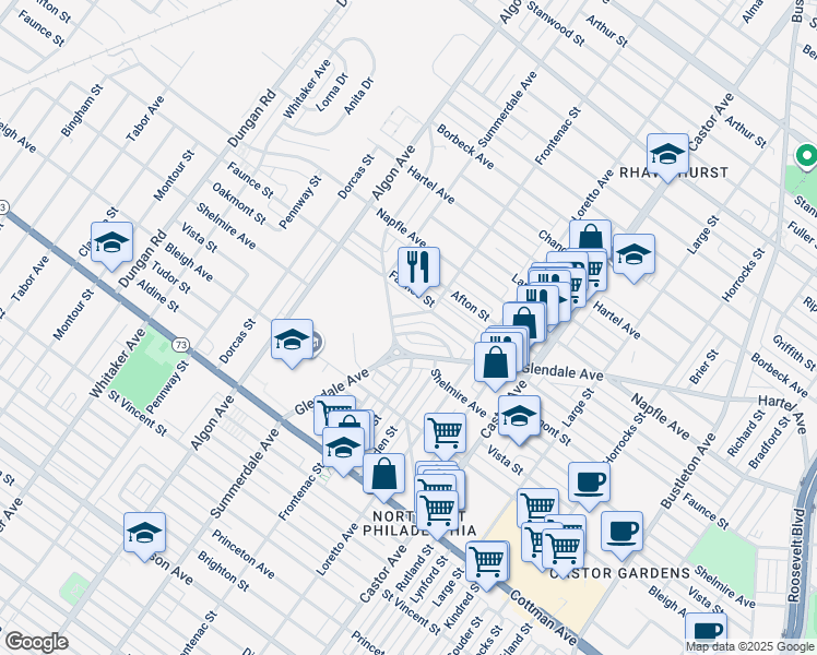 map of restaurants, bars, coffee shops, grocery stores, and more near 1809 Oakmont Street in Philadelphia