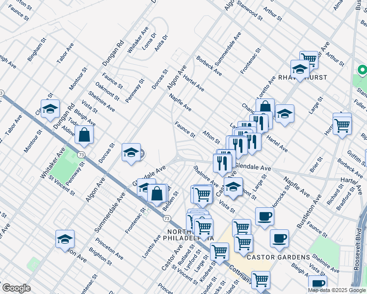map of restaurants, bars, coffee shops, grocery stores, and more near 1809 Oakmont Street in Philadelphia