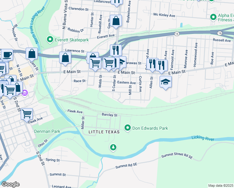 map of restaurants, bars, coffee shops, grocery stores, and more near 389 Washington Street in Newark
