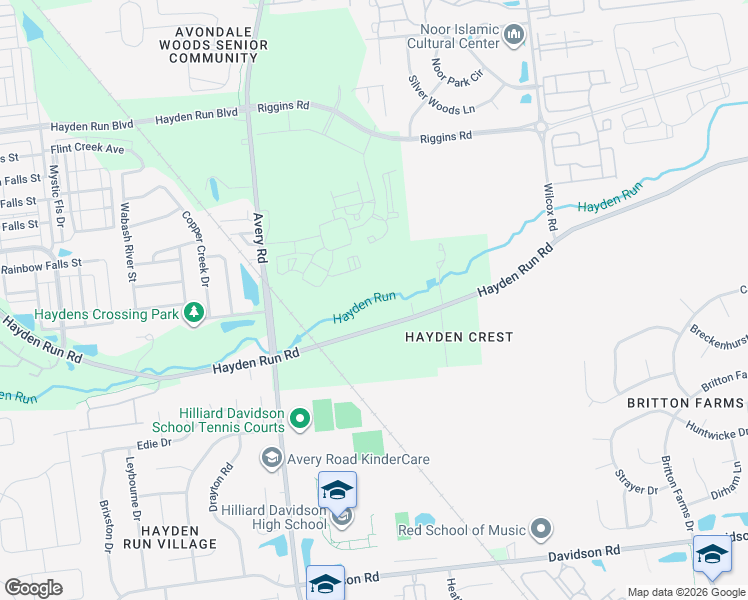 map of restaurants, bars, coffee shops, grocery stores, and more near 5700 Hayden Run Road in Hilliard