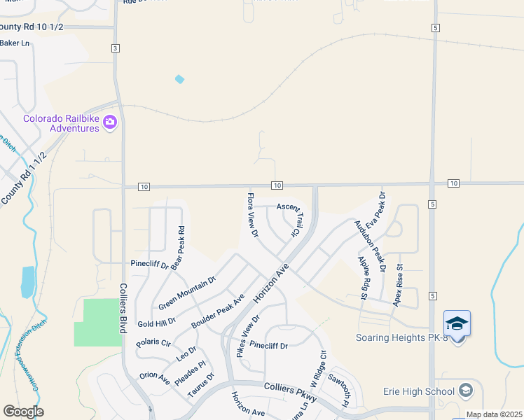 map of restaurants, bars, coffee shops, grocery stores, and more near 976 Ascent Trail Circle in Erie