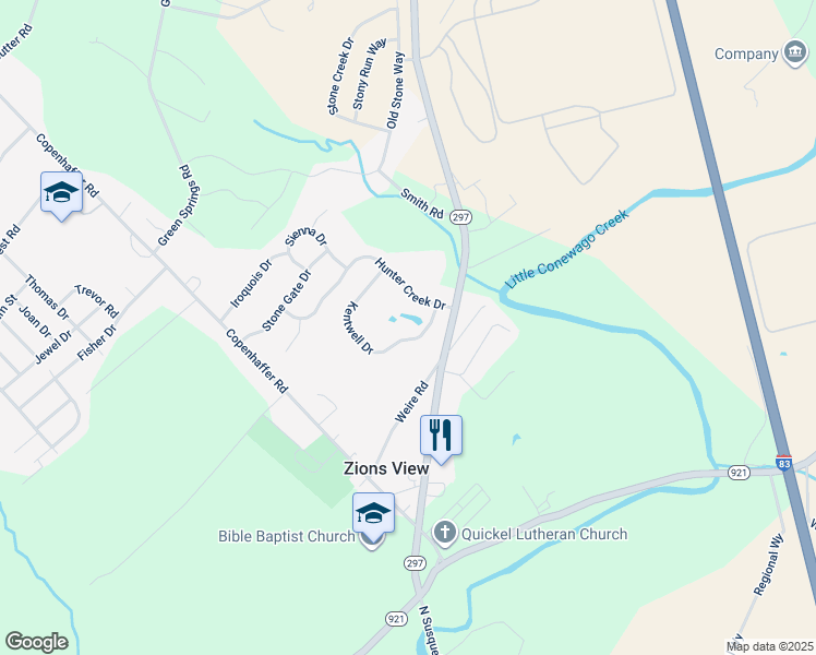 map of restaurants, bars, coffee shops, grocery stores, and more near 1055 Kentwell Dr in York