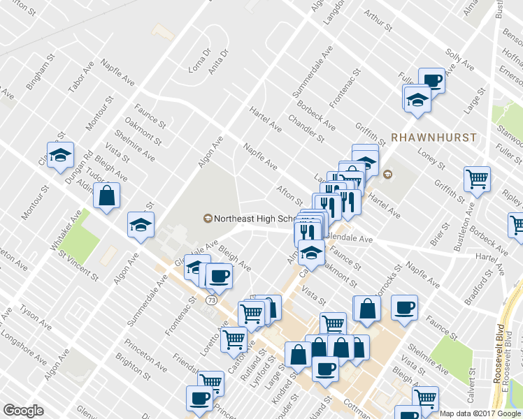 map of restaurants, bars, coffee shops, grocery stores, and more near 1819 Oakmont Street in Philadelphia