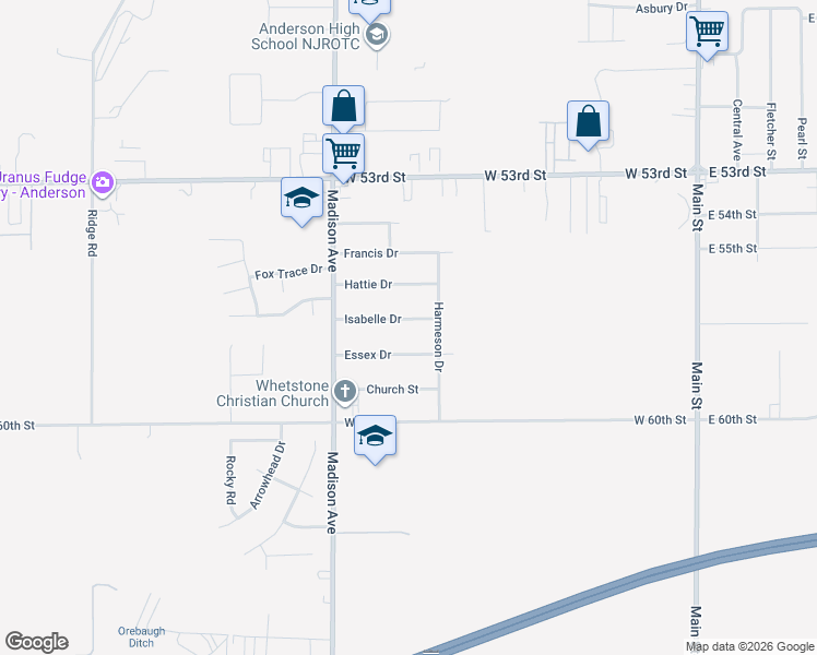 map of restaurants, bars, coffee shops, grocery stores, and more near 716 Isabelle Drive in Anderson