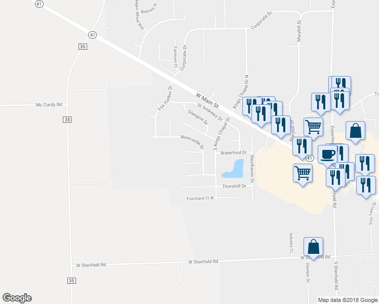 map of restaurants, bars, coffee shops, grocery stores, and more near 2519 Glenmore Court in Troy