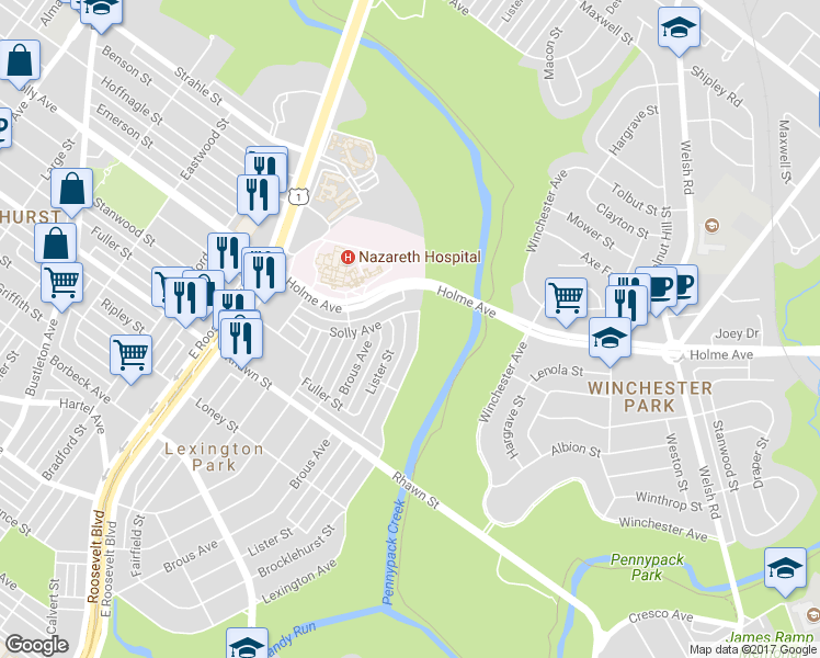 map of restaurants, bars, coffee shops, grocery stores, and more near 8134 Lexington Avenue in Philadelphia