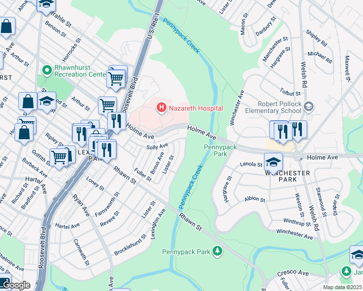 map of restaurants, bars, coffee shops, grocery stores, and more near 8134 Lexington Avenue in Philadelphia