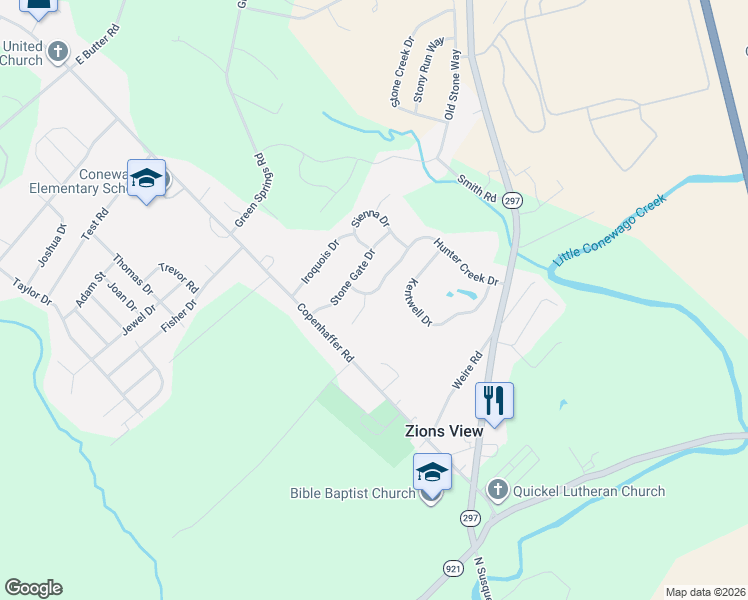 map of restaurants, bars, coffee shops, grocery stores, and more near 260 Hunter Creek Drive in York