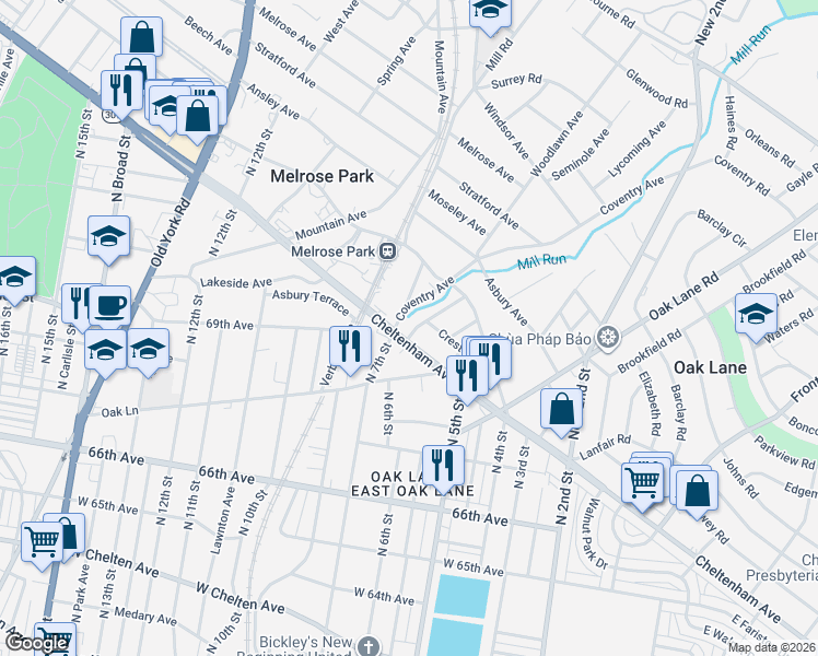 map of restaurants, bars, coffee shops, grocery stores, and more near 296 West Cheltenham Avenue in Elkins Park