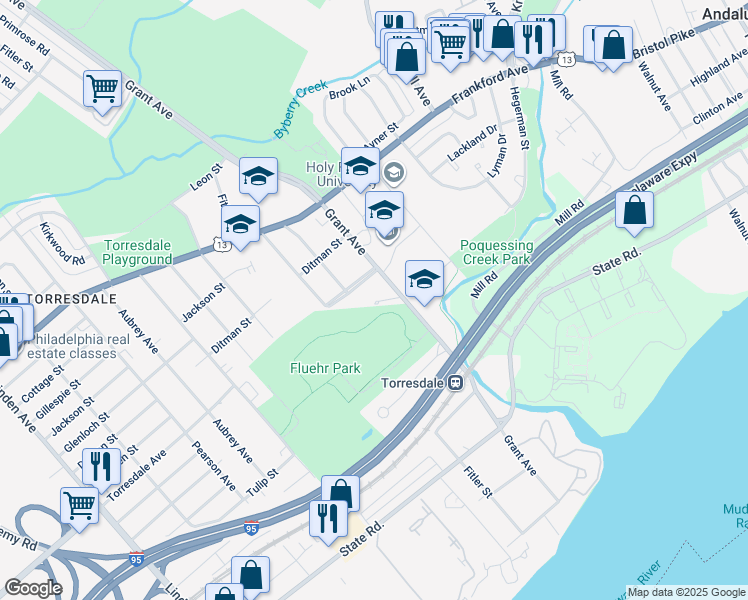 map of restaurants, bars, coffee shops, grocery stores, and more near 4726 Grant Avenue in Philadelphia
