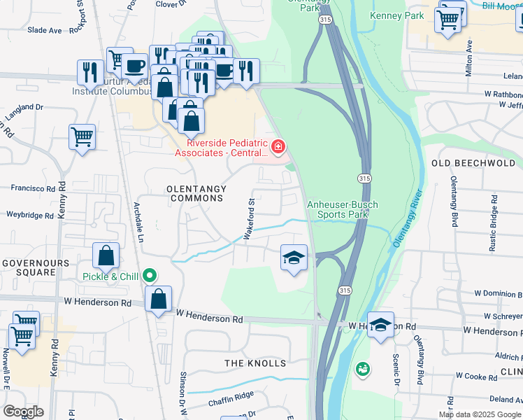 map of restaurants, bars, coffee shops, grocery stores, and more near 678 Providence Avenue in Columbus