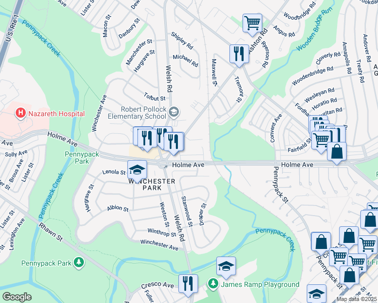 map of restaurants, bars, coffee shops, grocery stores, and more near 2935 Joey Drive in Philadelphia