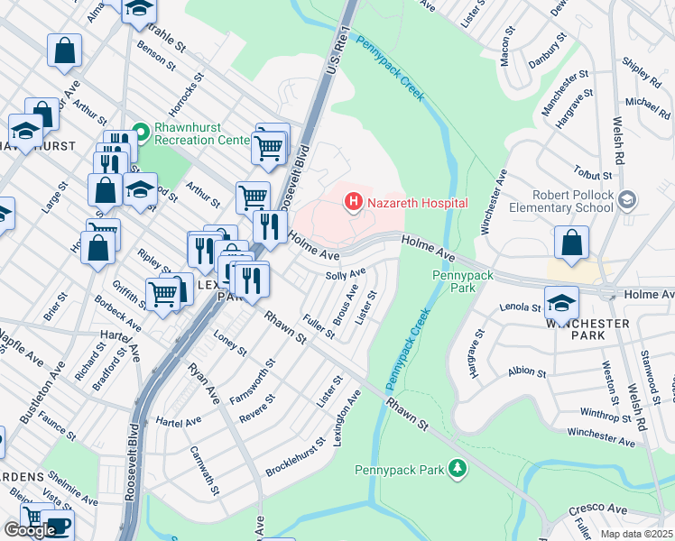 map of restaurants, bars, coffee shops, grocery stores, and more near 2743 Solly Avenue in Philadelphia