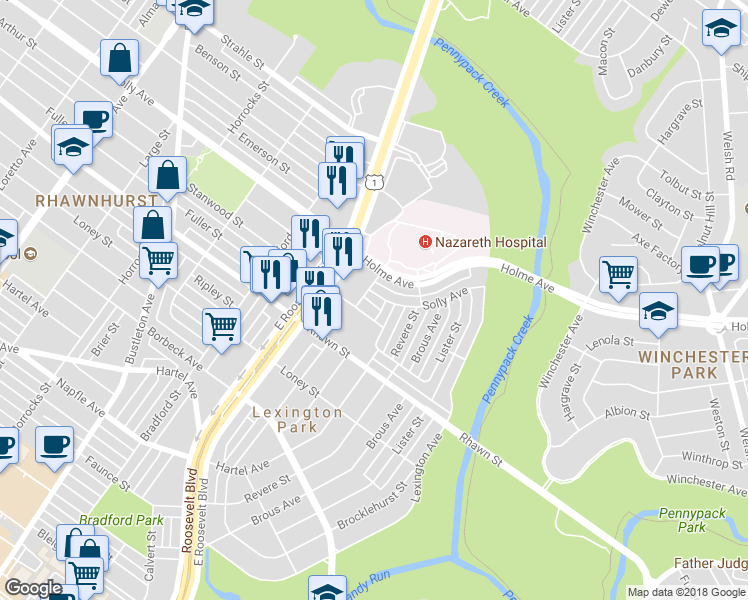 map of restaurants, bars, coffee shops, grocery stores, and more near 2706 Solly Avenue in Philadelphia