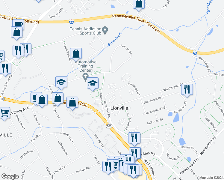 map of restaurants, bars, coffee shops, grocery stores, and more near 111 Talgrath Court in Exton