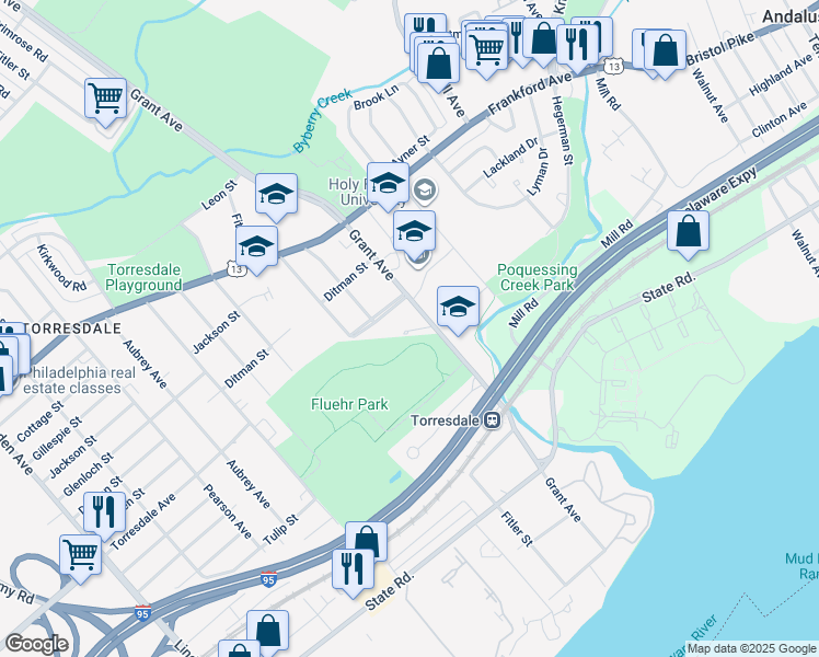 map of restaurants, bars, coffee shops, grocery stores, and more near 4726 Grant Avenue in Philadelphia