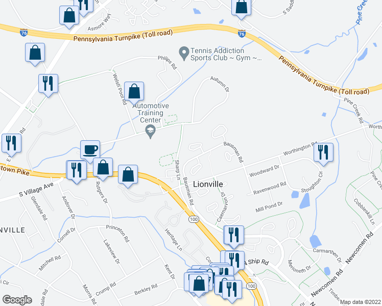 map of restaurants, bars, coffee shops, grocery stores, and more near 101 Talgrath Court in Exton