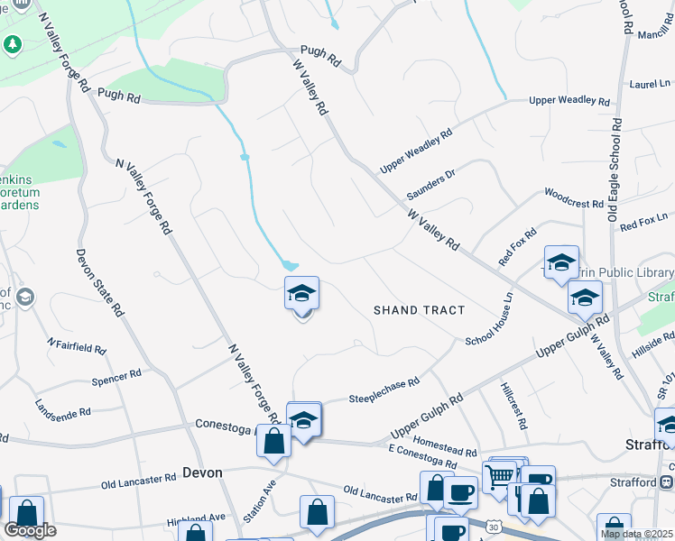 map of restaurants, bars, coffee shops, grocery stores, and more near 158 Colket Lane in Devon