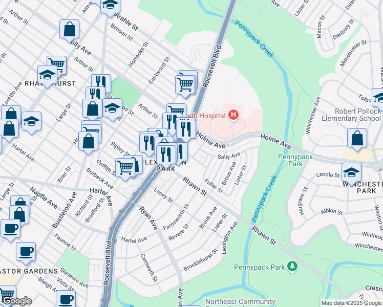 map of restaurants, bars, coffee shops, grocery stores, and more near 8076 Fairfield Street in Philadelphia