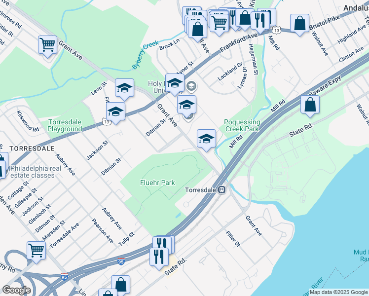 map of restaurants, bars, coffee shops, grocery stores, and more near 4726 Grant Avenue in Philadelphia