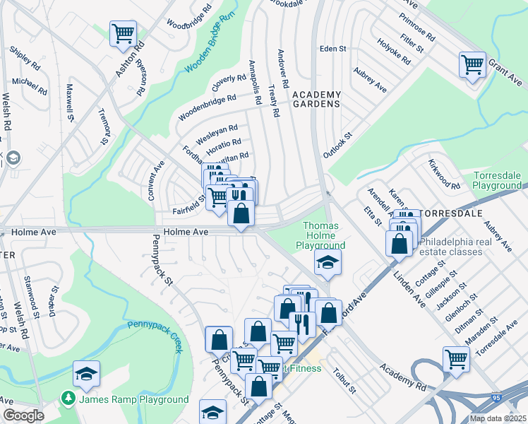 map of restaurants, bars, coffee shops, grocery stores, and more near 3266 Fordham Road in Philadelphia