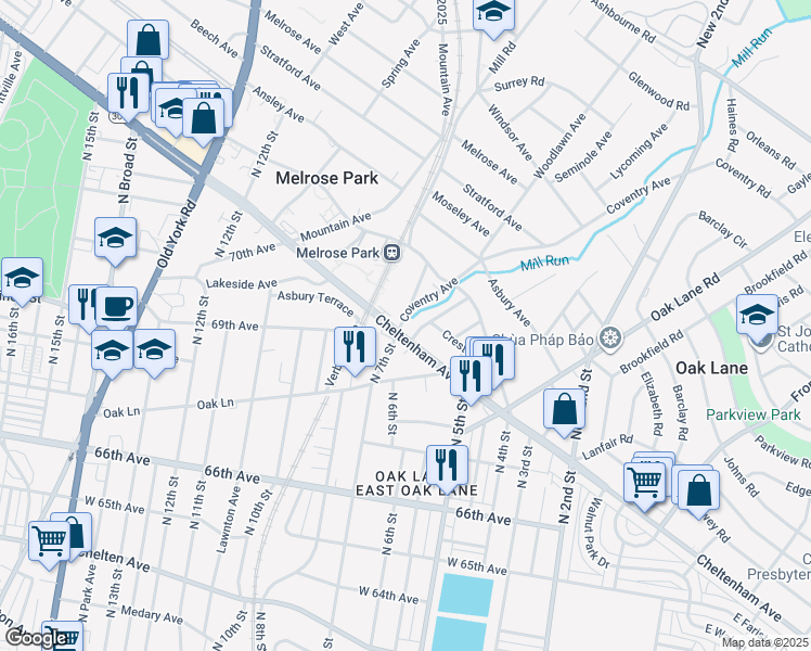 map of restaurants, bars, coffee shops, grocery stores, and more near 296 West Cheltenham Avenue in Elkins Park