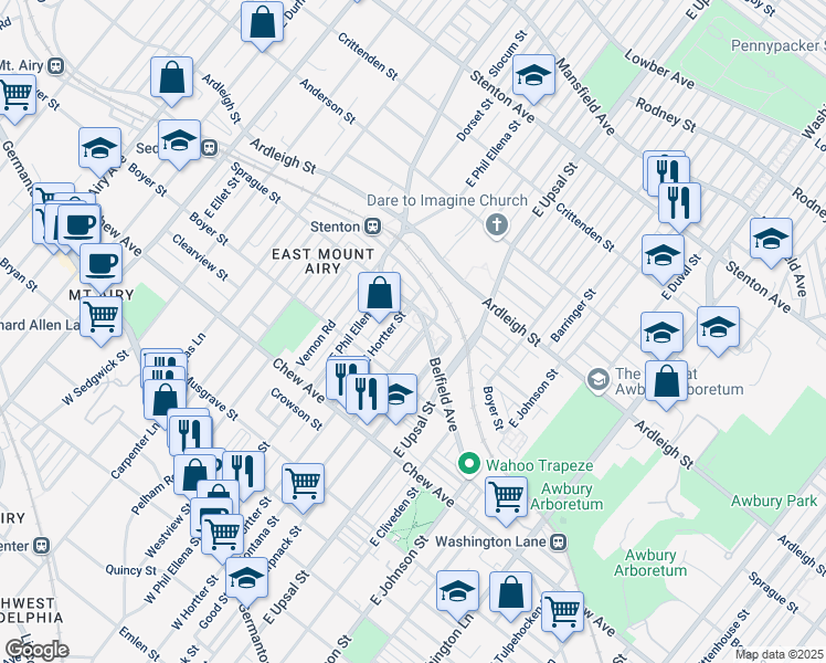 map of restaurants, bars, coffee shops, grocery stores, and more near 6630 Sprague Street in Philadelphia