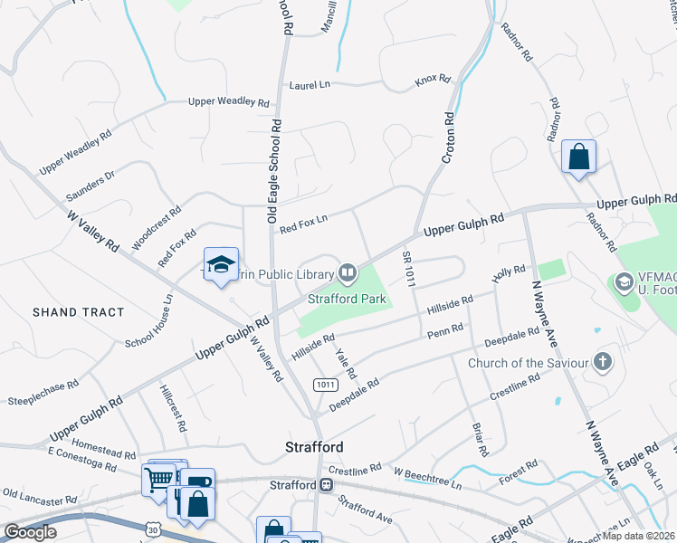 map of restaurants, bars, coffee shops, grocery stores, and more near 390 McMull Drive in Wayne