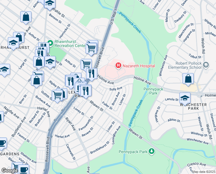 map of restaurants, bars, coffee shops, grocery stores, and more near 2727 Solly Avenue in Philadelphia