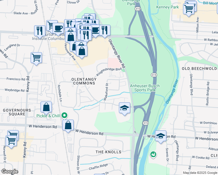 map of restaurants, bars, coffee shops, grocery stores, and more near 666 Providence Avenue in Columbus