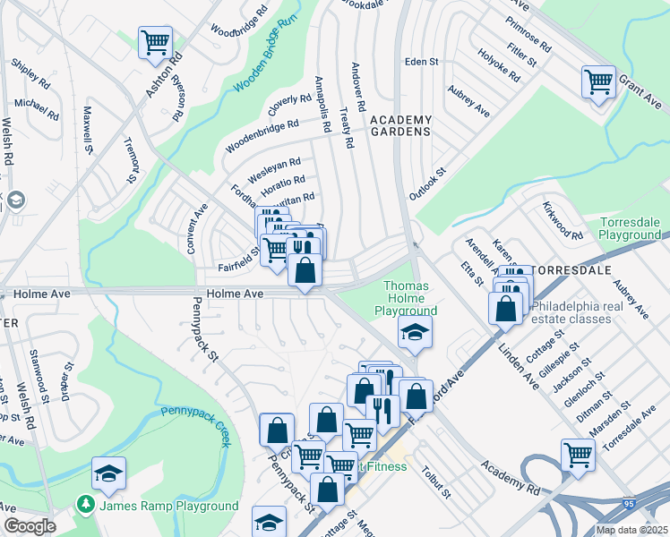 map of restaurants, bars, coffee shops, grocery stores, and more near 3266 Fordham Road in Philadelphia