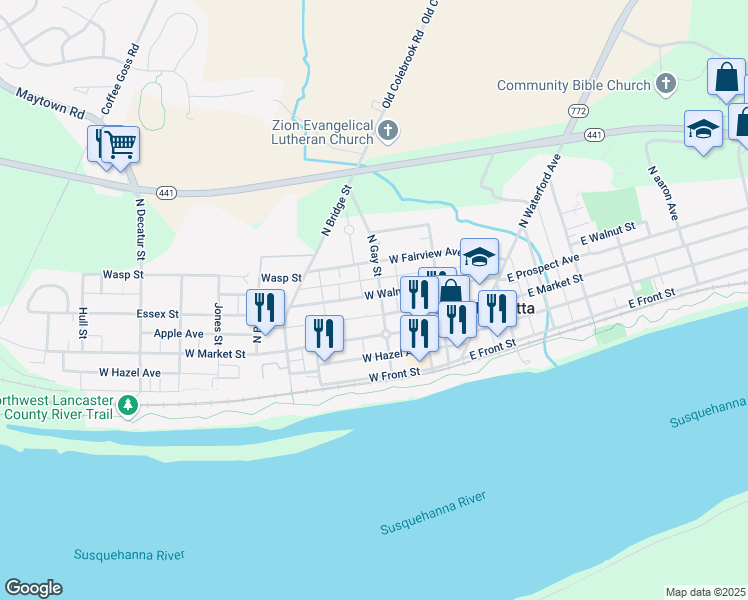 map of restaurants, bars, coffee shops, grocery stores, and more near 37 North Gay Street in Marietta