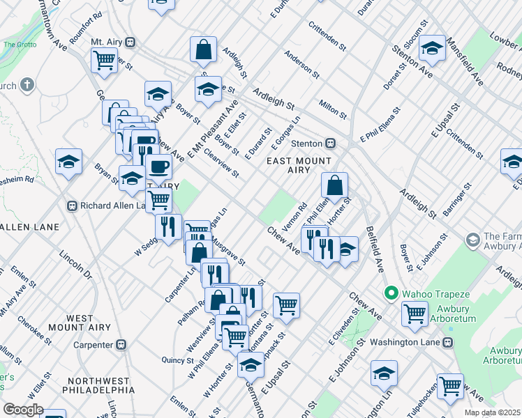 map of restaurants, bars, coffee shops, grocery stores, and more near 6800 Clearview Street in Philadelphia