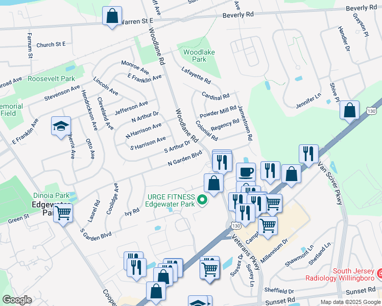 map of restaurants, bars, coffee shops, grocery stores, and more near 409 North Garden Boulevard in Beverly