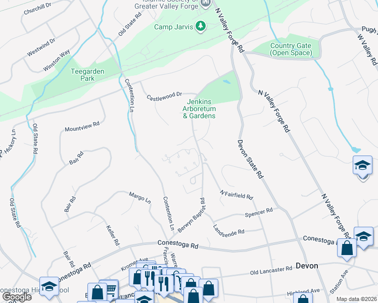 map of restaurants, bars, coffee shops, grocery stores, and more near 301 Brighton Road in Devon