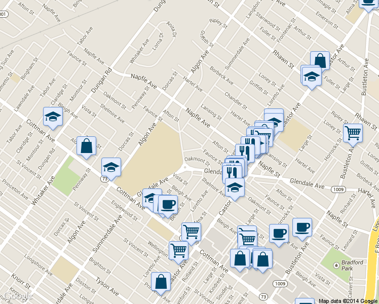 map of restaurants, bars, coffee shops, grocery stores, and more near 1708 Shelmire Ave in Philadelphia