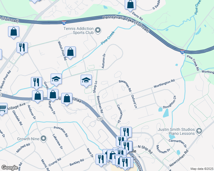 map of restaurants, bars, coffee shops, grocery stores, and more near 101 Talgrath Court in Exton