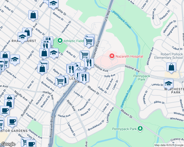 map of restaurants, bars, coffee shops, grocery stores, and more near 2700 Solly Avenue in Philadelphia