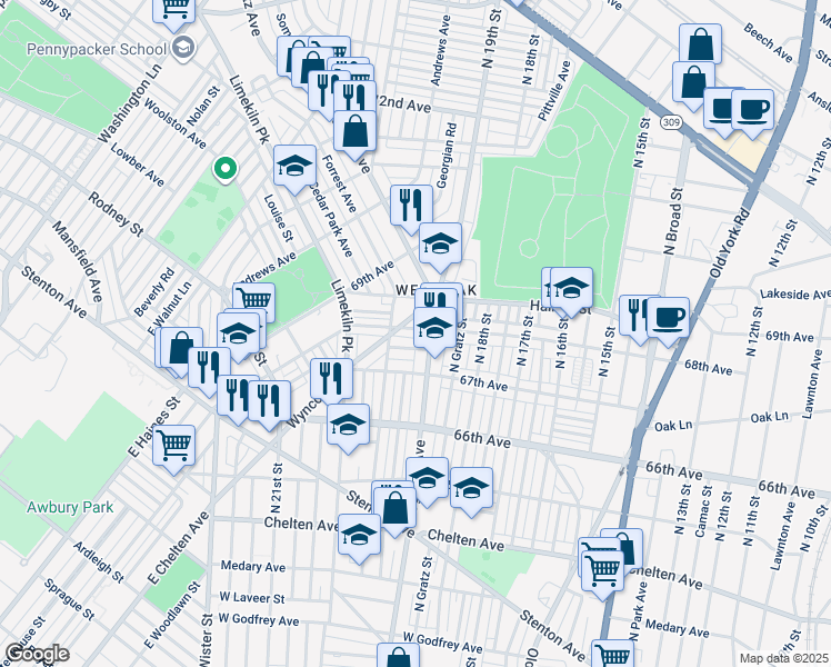 map of restaurants, bars, coffee shops, grocery stores, and more near in Philadelphia
