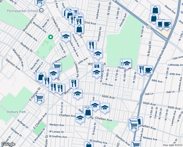 map of restaurants, bars, coffee shops, grocery stores, and more near in Philadelphia
