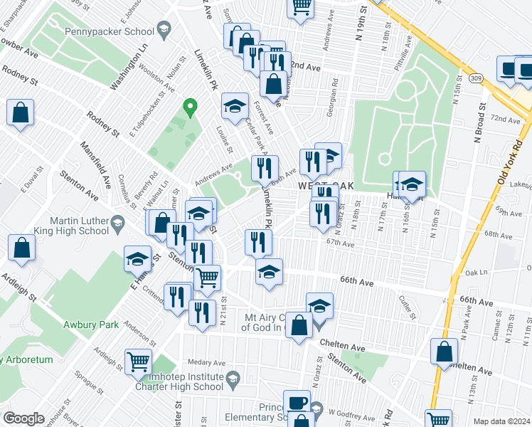 map of restaurants, bars, coffee shops, grocery stores, and more near 2007 Eastburn Avenue in Philadelphia