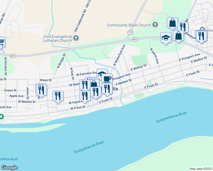 map of restaurants, bars, coffee shops, grocery stores, and more near in Marietta