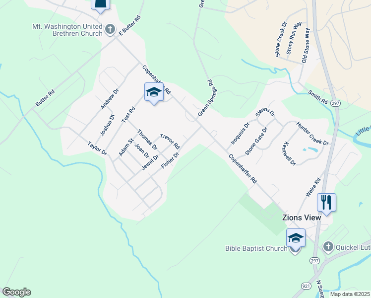 map of restaurants, bars, coffee shops, grocery stores, and more near 10 Fisher Drive in York