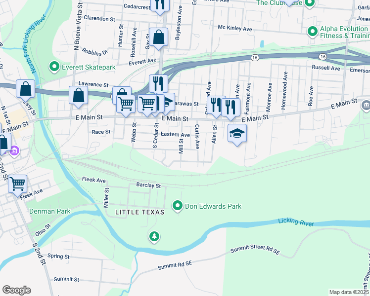 map of restaurants, bars, coffee shops, grocery stores, and more near 61 Mill Street in Newark