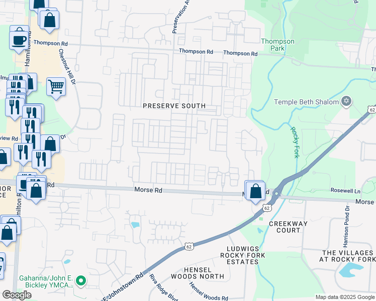map of restaurants, bars, coffee shops, grocery stores, and more near 3775 Preserve Crossing Boulevard in Columbus