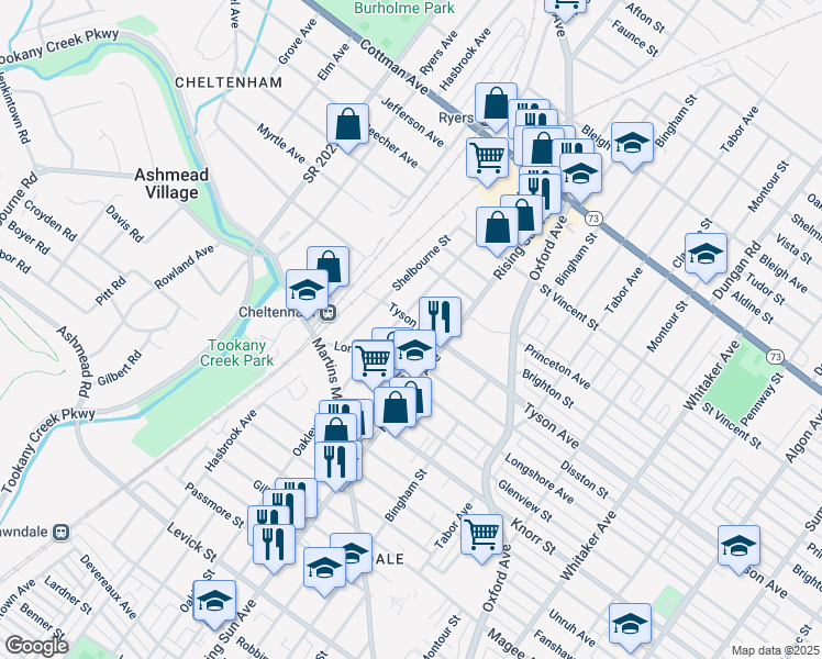 map of restaurants, bars, coffee shops, grocery stores, and more near 412 Tyson Avenue in Philadelphia